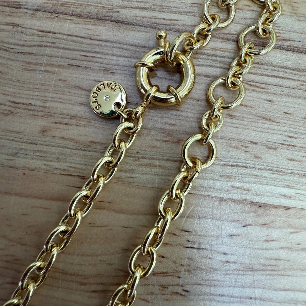 Talbots Gold and Pink Double Crystal Row Statement Necklace - Picture 9 of 10